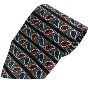 Brandini Men's Necktie 100% Silk Tie Green Red Blue Teardrops Shorter Length 54"